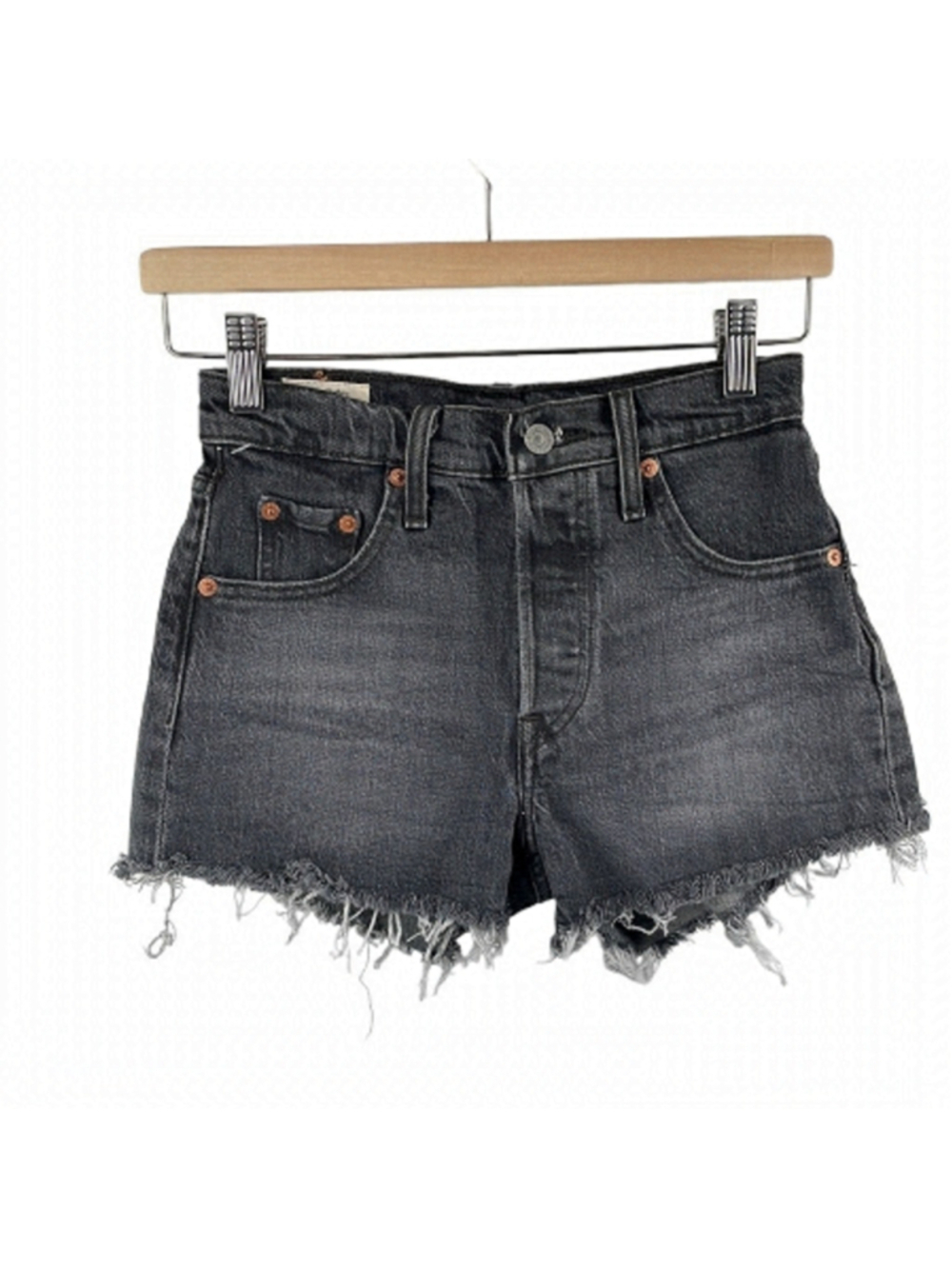 Levi's premium high-rise cutoff jean shorts black summer vacation sz 23